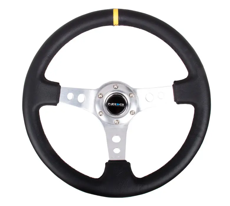 NRG Reinforced Steering Wheel 350mm 3in Deep Silver w/ Yellow Stripe - Universal