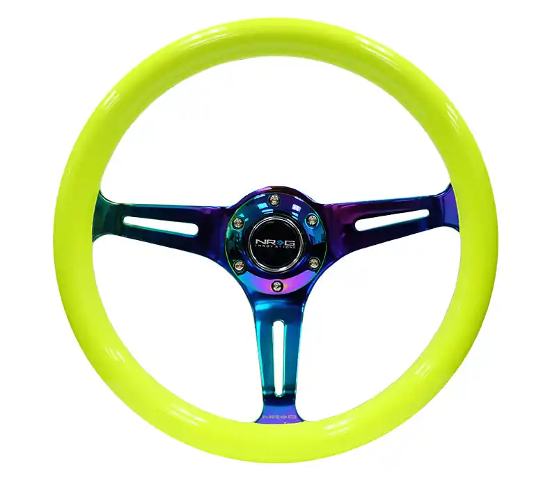 NRG Classic Wood Grain Wheel 350mm Neochrome / Neon Yellow - Universal