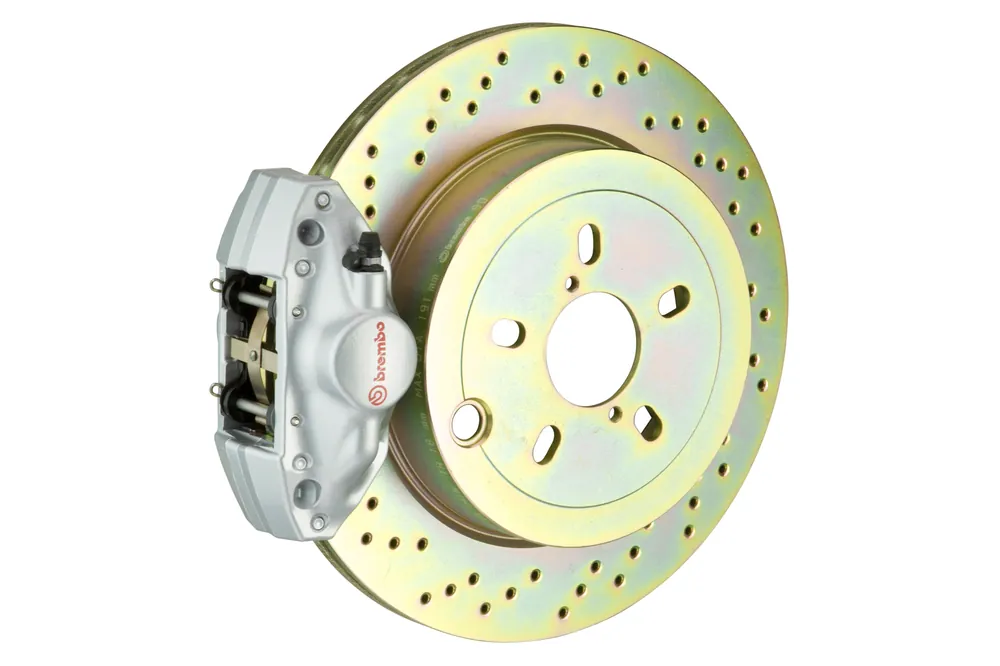Brembo Gran Turismo Drilled Brake Kit 2 Piston 1-Piece Silver Rear - 2013-2016 Scion FR-S / 2013-2020 Subaru BRZ / 2017-2019 Toyota 86