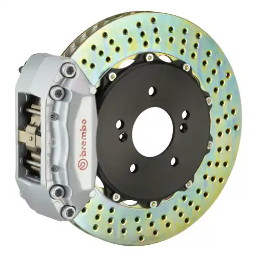 Brembo GT System 4 Piston Front Brake Kit Silver Drilled Rotors - Volkswagen Models (inc. 2006-2014 GTI)