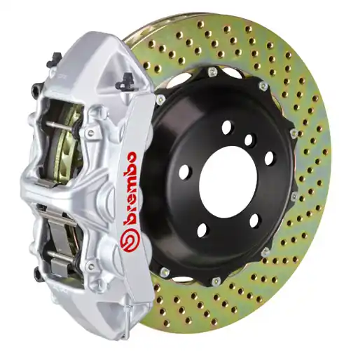 Brembo GT System 6 Piston Front Brake Kit Silver Drilled Rotors - Volkswagen Models (inc. 2015+ GTI)