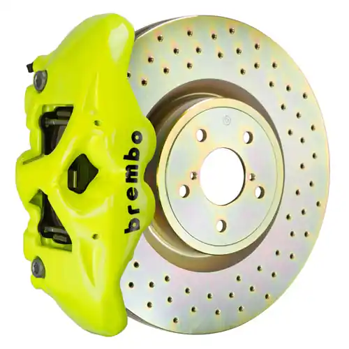 Brembo GT Systems Monobloc 4 Piston 326mm Cross Drilled Fluorescent Yellow - Subaru Models (inc. 2002-2014 WRX)