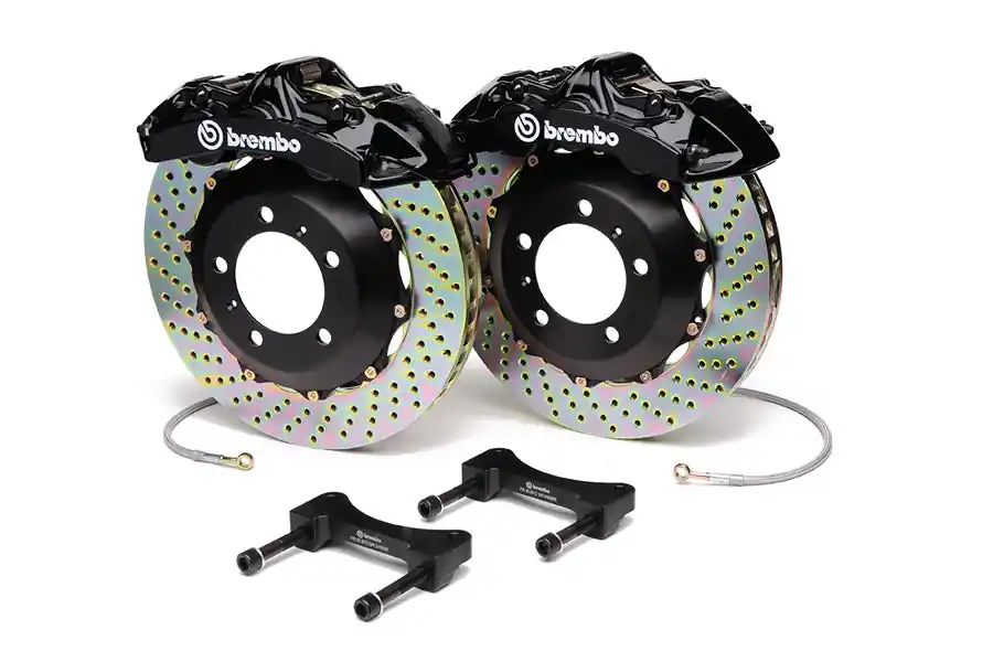 Brembo Gran Turismo 6 Piston Front Brake Kit Black Drilled Rotors - 2008-2014 Subaru WRX / 2010-2011 Legacy 2.5i