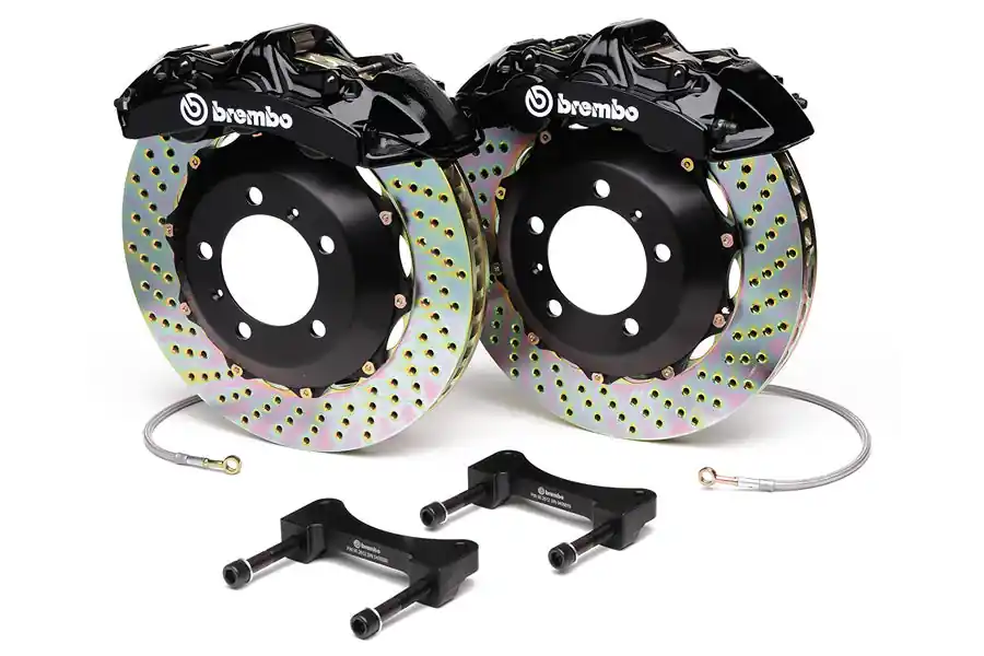 Brembo Gran Turismo 6 Piston Front Brake Kit Black Drilled Rotors - 2003-2006 Mitsubishi Evo 8/9