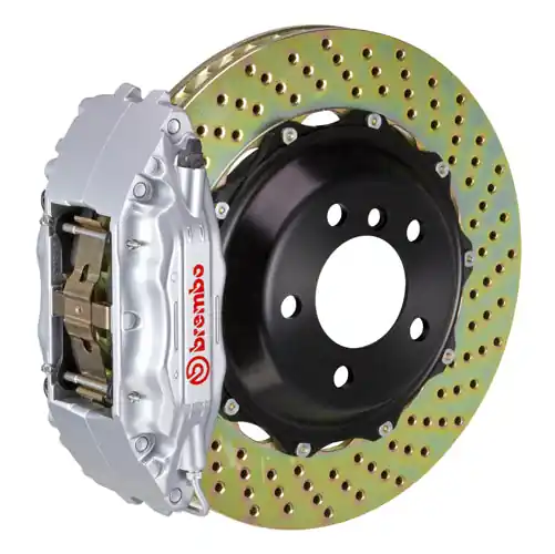Brembo GT System 4 Piston Front Brake Kit Silver Drilled Rotors - Volkswagen Models (inc. 2015+ GTI)
