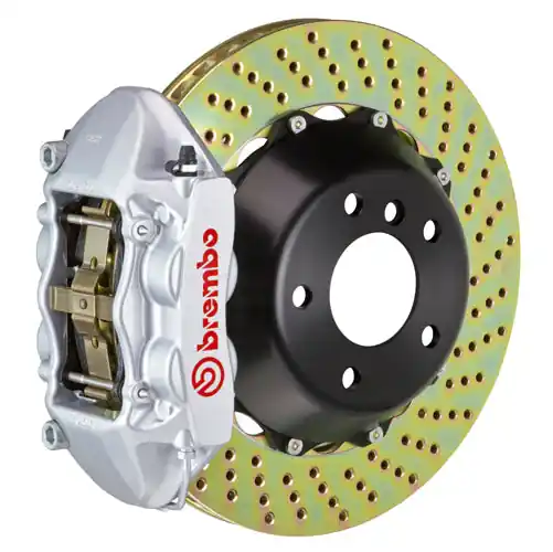 Brembo GT System 4 Piston Front Brake Kit Silver Drilled Rotors - Volkswagen Models (inc. 2006-2014 GTI)
