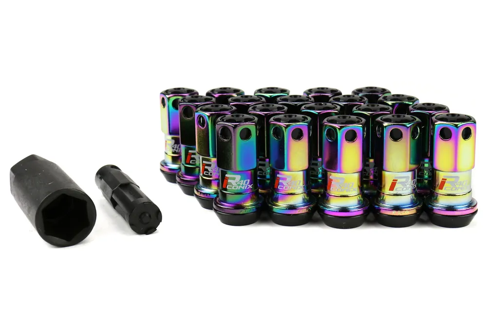 Project Kics R40 Iconix Neo Chrome Lug Nuts w/Black Caps M12X1.25 - Universal