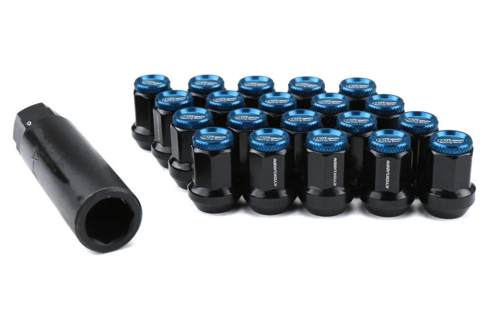 Project Kics Kyokugen Lug Nuts w/ Aluminum Cap 12x1.50 Black / Blue - Universal