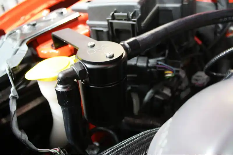 J&L 15-23 Ford Mustang GT/15-20 Ford Mustang GT350 Passenger Side Oil Separator 3.0 - Black Anodized