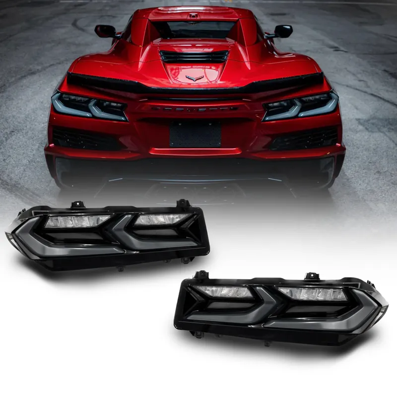 2020-2026 Z06 / ZR1 / ERay Corvette C8 Euro Smoke Style LED Taillights Amber Sequential Pair