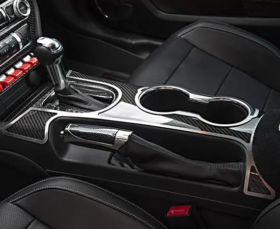 2015-2021 Ford Mustang - Carbon Fiber Shifter Plate W/Brushed Stainless Trim | Premium Carbon Fiber
