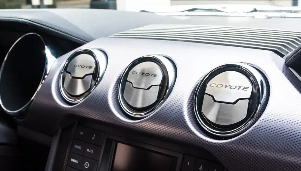 2015-2017 MUSTANG - A/C VENT TRIM KIT W/ETCHED COYOTE 3PC | BRUSHED STAINLESS STEEL